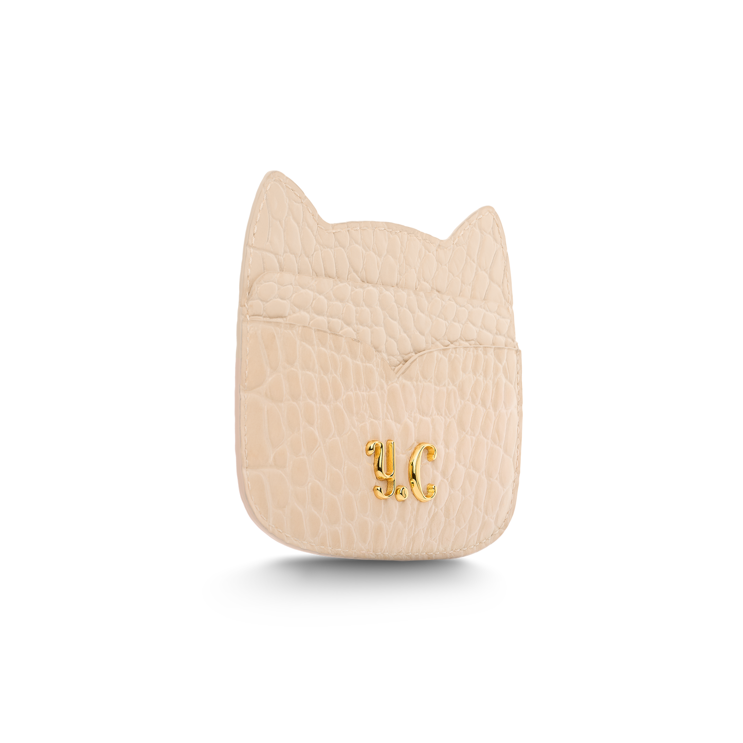Cat-shaped leather cardholder with signature “U.S.” initials