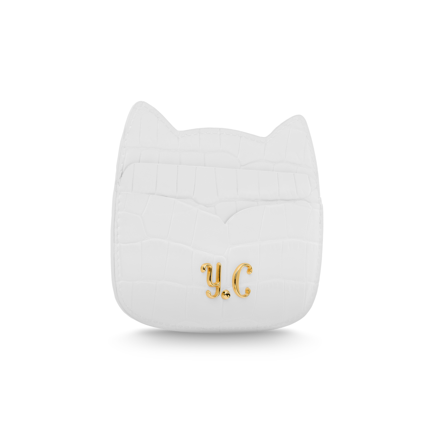 Cat-shaped leather cardholder with signature “U.S.” initials
