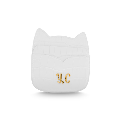 Cat-shaped leather cardholder with signature “U.S.” initials