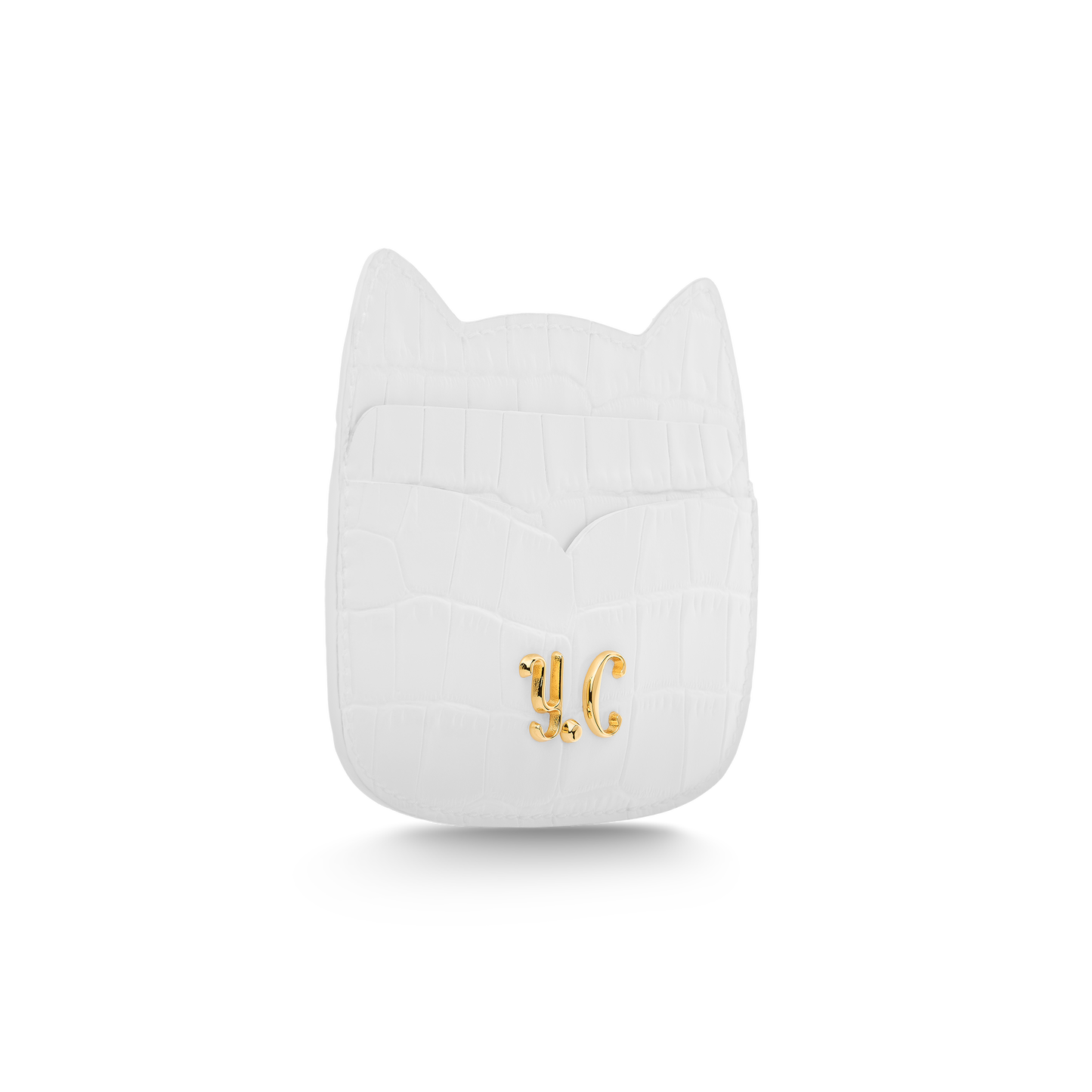 Cat-shaped leather cardholder with signature “U.S.” initials