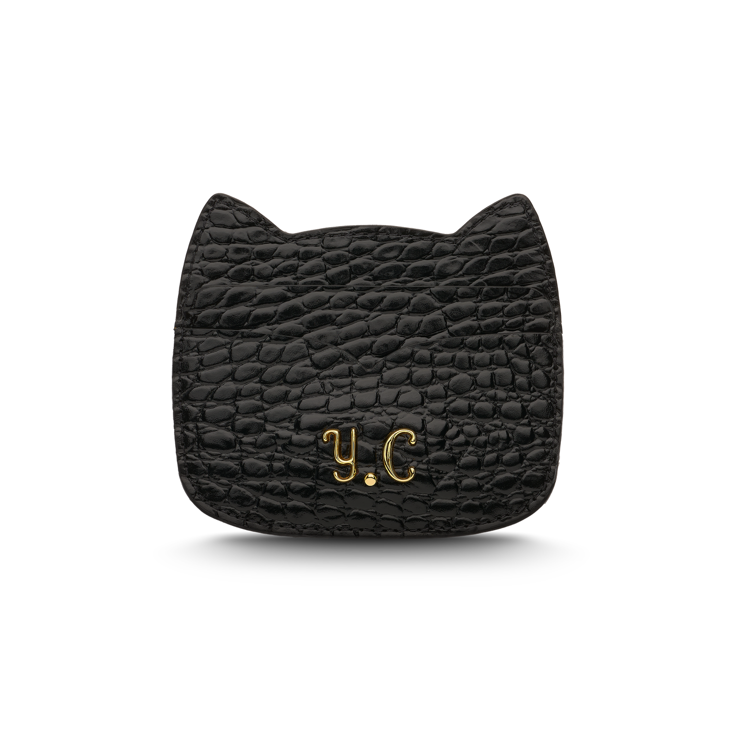 Cat-shaped leather cardholder with signature “U.S.” initials