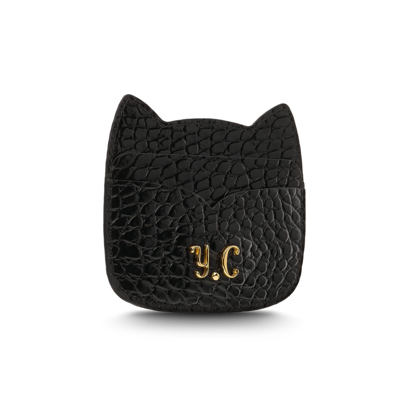 Cat-shaped leather cardholder with signature “U.S.” initials