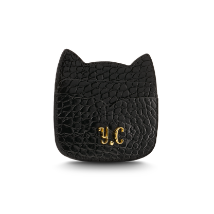 Cat-shaped leather cardholder with signature “U.S.” initials