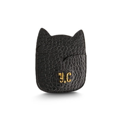 Cat-shaped leather cardholder with signature “U.S.” initials