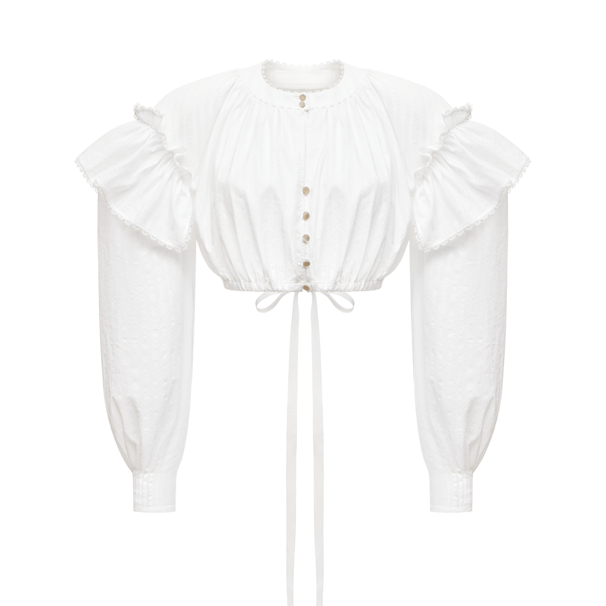 Cotton blouse with ruffled shoulders and an open back