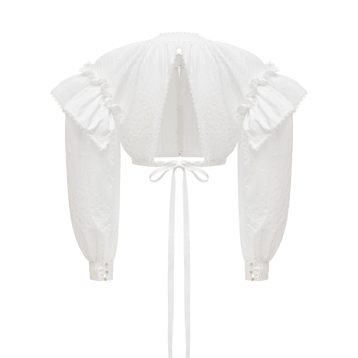 Cotton blouse with ruffled shoulders and an open back