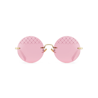 Round sunglasses with pink lenses