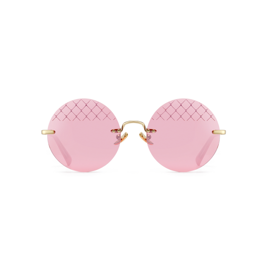 Round sunglasses with pink lenses