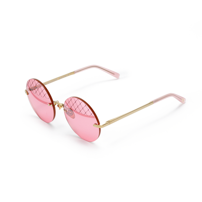 Round sunglasses with pink lenses