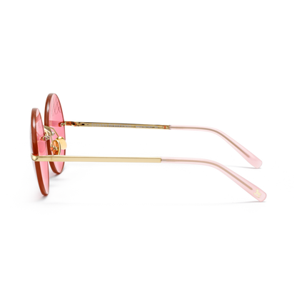Round sunglasses with pink lenses