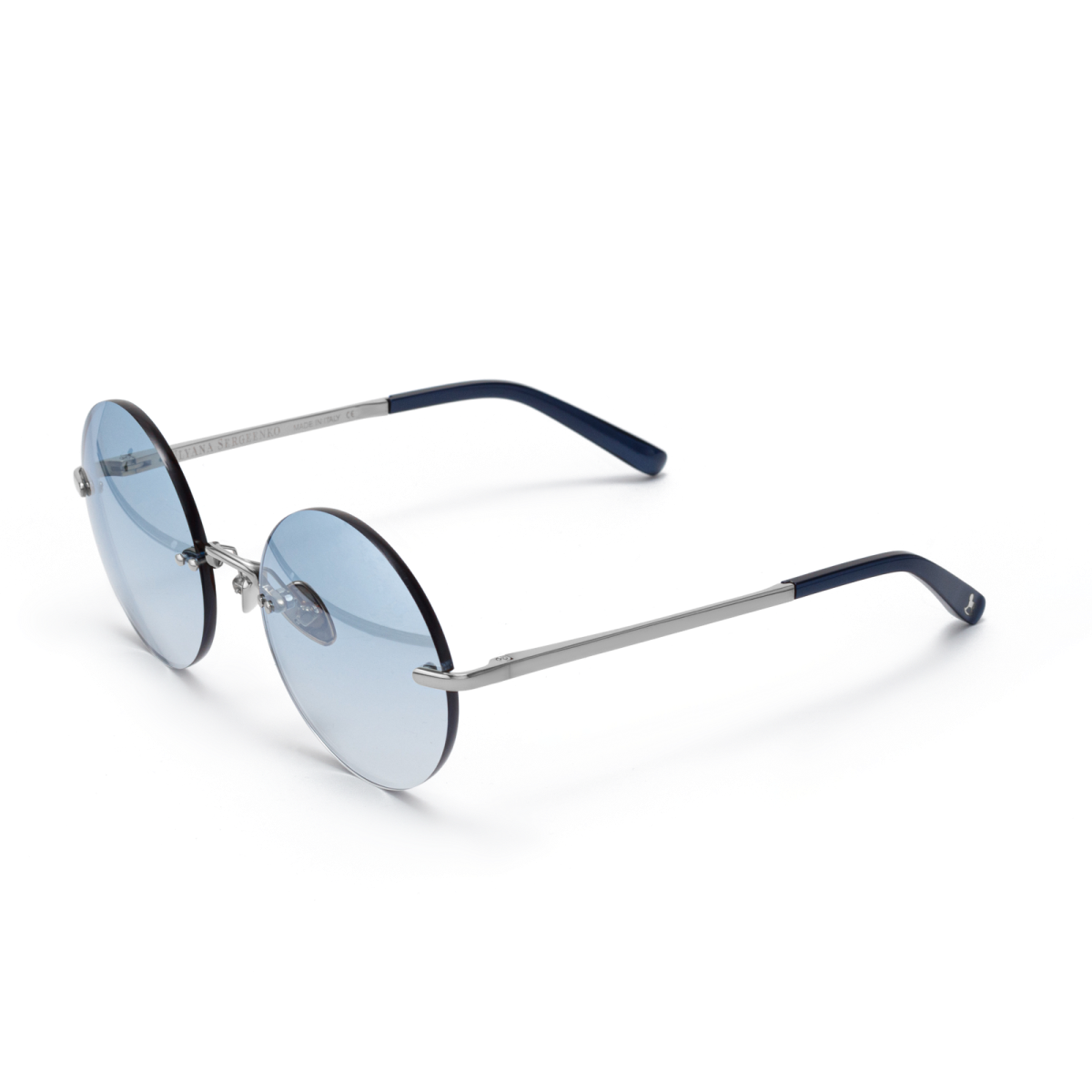 Round sunglasses with blue lenses