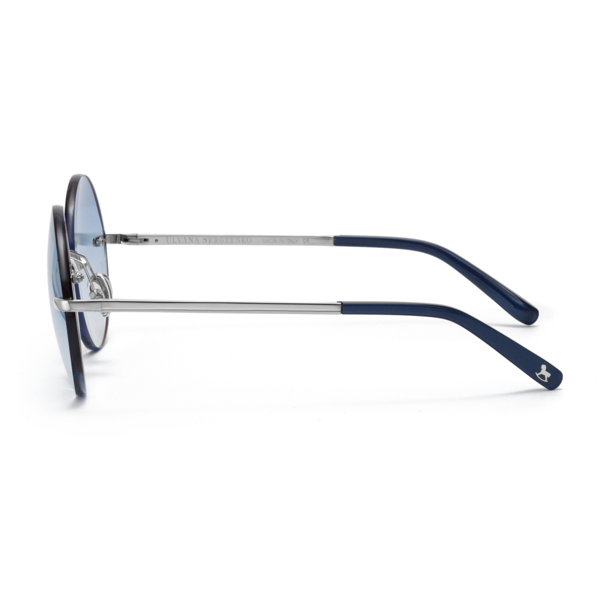 Round sunglasses with blue lenses